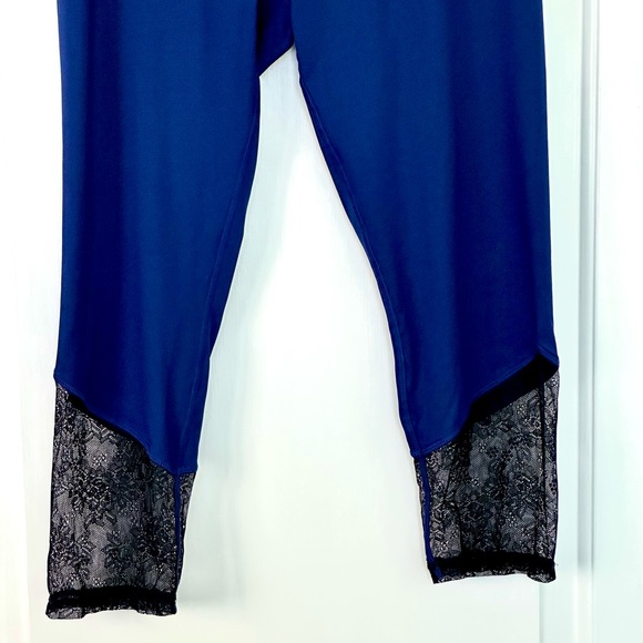 Adore Me Size Lg Crop Leggings Lacy Sheer Purple Spandex High-Rise - Picture 3 of 6